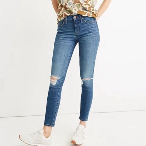 Madewell 9 Inch High Rise Skinny Crop Jeans Delmar Wash Distressed Size 29 - Picture 1 of 15